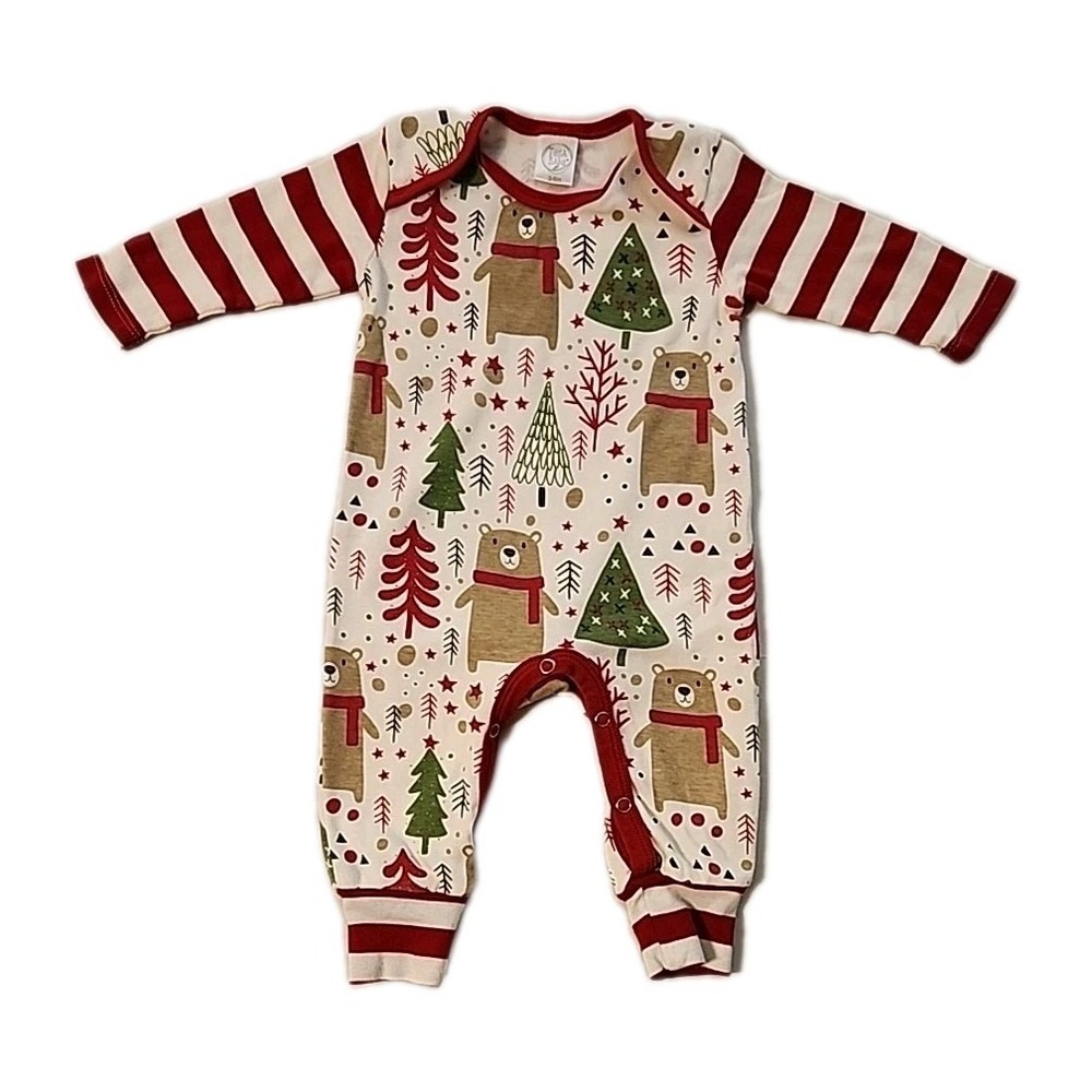 Tesa Babe Romper Holiday Christmas Trees Bears Cotton Sleeper Infant Size 3-6M